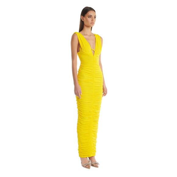 Eliya the Label Anna Dress in Yellow XS maxi gown gloves stretchy - Picture 2 of 11